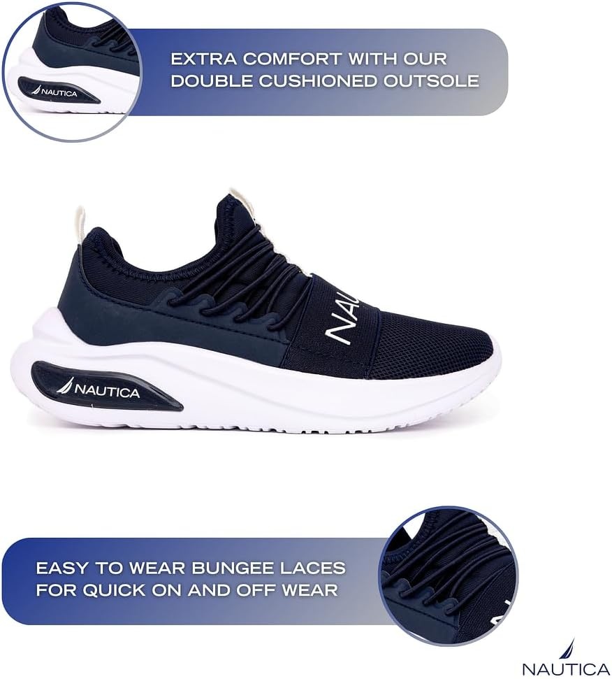 image:imageNautica Kids Athletic SlipOn Sneakers Comfortable Bungee Running Shoes for Boys and Girls Stylish and Supportive Footwear for Active Kids Big KidLittle KidToddlerNavy Whitesummr