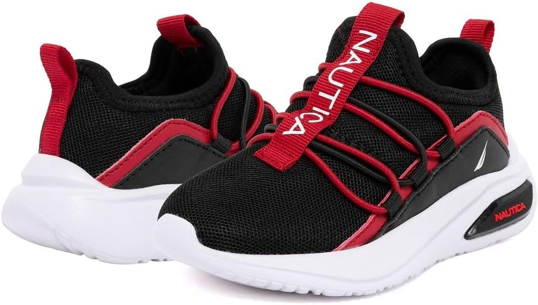 image:imageNautica Kids Athletic SlipOn Sneakers Comfortable Bungee Running Shoes for Boys and Girls Stylish and Supportive Footwear for Active Kids Big KidLittle KidToddlerBlack Redshay