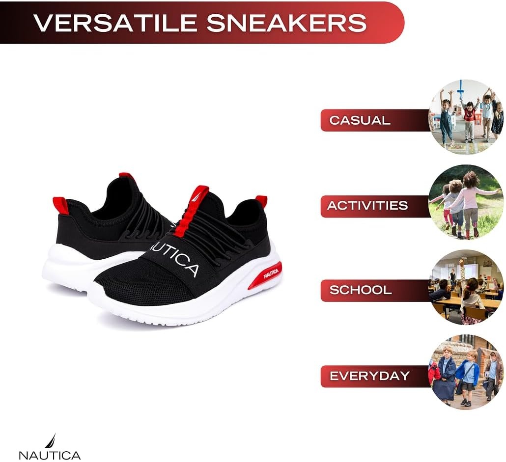 image:imageNautica Kids Athletic SlipOn Sneakers Comfortable Bungee Running Shoes for Boys and Girls Stylish and Supportive Footwear for Active Kids Big KidLittle KidToddlerBlack Redsummr