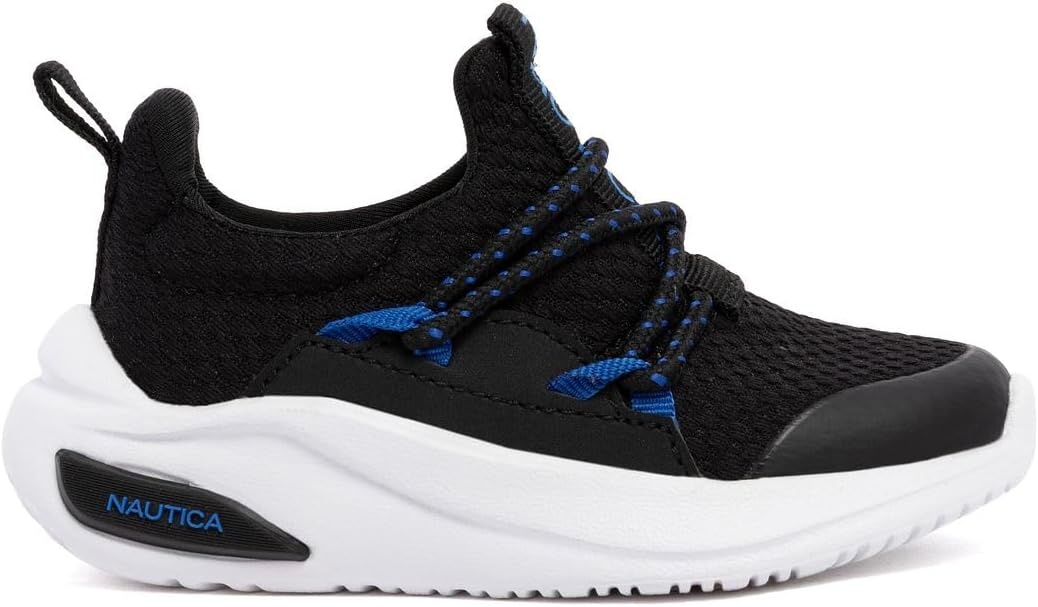 image:imageNautica Kids Athletic SlipOn Sneakers Comfortable Bungee Running Shoes for Boys and Girls Stylish and Supportive Footwear for Active Kids Big KidLittle KidToddlerBlack Cobalt