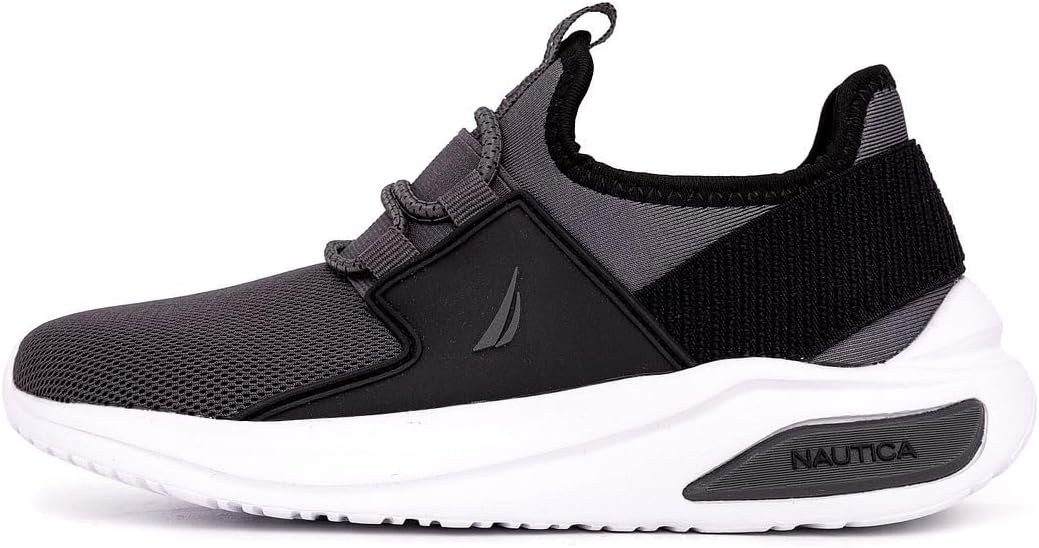 image:imageNautica Kids Athletic SlipOn Sneakers Comfortable Bungee Running Shoes for Boys and Girls Stylish and Supportive Footwear for Active Kids Big KidLittle KidToddlerGrey Blackmolded