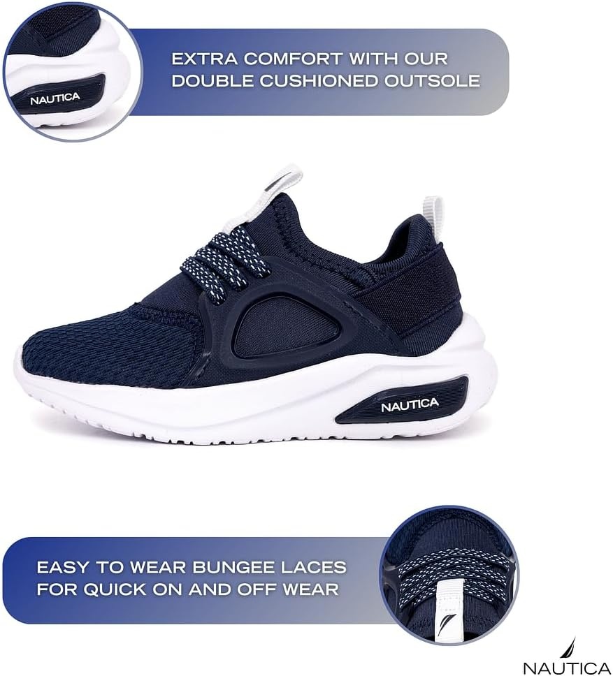 image:imageNautica Kids Athletic SlipOn Sneakers Comfortable Bungee Running Shoes for Boys and Girls Stylish and Supportive Footwear for Active Kids Big KidLittle KidToddlerNavy Whitesplash