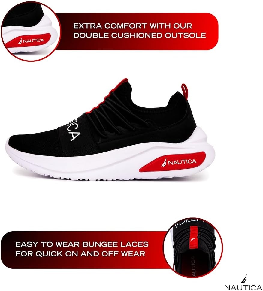 image:imageNautica Kids Athletic SlipOn Sneakers Comfortable Bungee Running Shoes for Boys and Girls Stylish and Supportive Footwear for Active Kids Big KidLittle KidToddlerBlack Redsummr