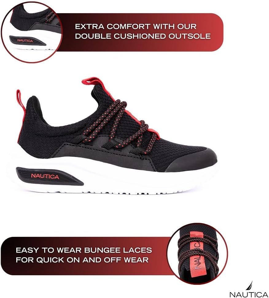 image:imageNautica Kids Athletic SlipOn Sneakers Comfortable Bungee Running Shoes for Boys and Girls Stylish and Supportive Footwear for Active Kids Big KidLittle KidToddlerBlackRed
