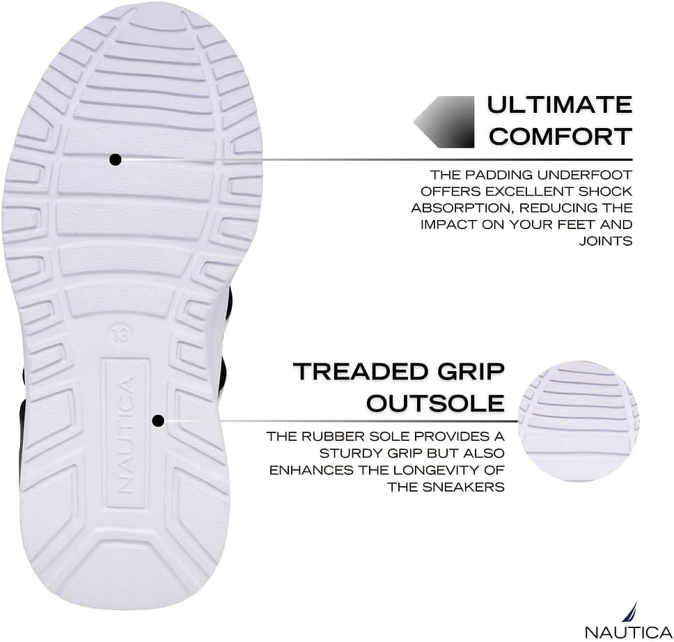 image:imageNautica Kids Athletic SlipOn Sneakers Comfortable Bungee Running Shoes for Boys and Girls Stylish and Supportive Footwear for Active Kids Big KidLittle KidToddlerBlack White