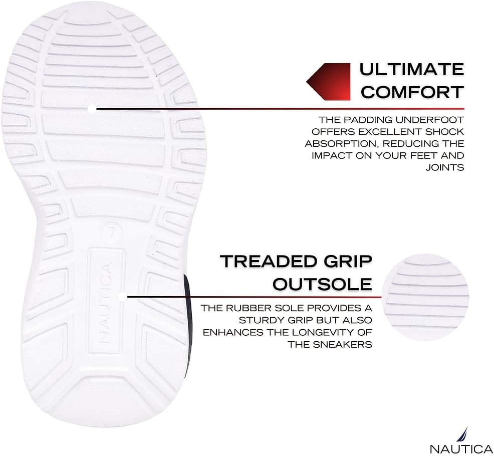 image:imageNautica Kids Athletic SlipOn Sneakers Comfortable Bungee Running Shoes for Boys and Girls Stylish and Supportive Footwear for Active Kids Big KidLittle KidToddlerBlack Redsplash