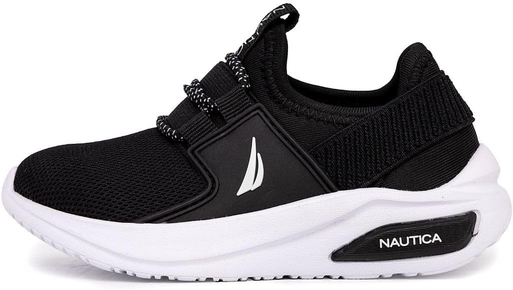 image:imageNautica Kids Athletic SlipOn Sneakers Comfortable Bungee Running Shoes for Boys and Girls Stylish and Supportive Footwear for Active Kids Big KidLittle KidToddlerBlack Whitemolded