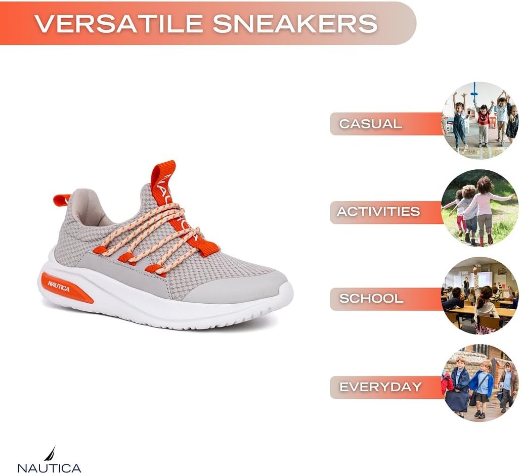 image:imageNautica Kids Athletic SlipOn Sneakers Comfortable Bungee Running Shoes for Boys and Girls Stylish and Supportive Footwear for Active Kids Big KidLittle KidToddlerBone Orange