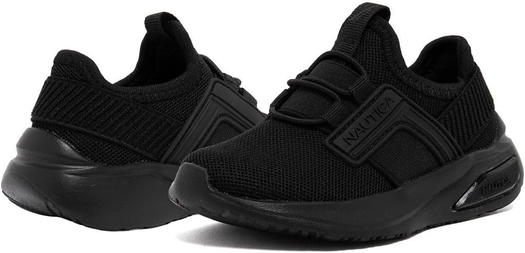 image:imageNautica Kids Athletic SlipOn Sneakers Comfortable Bungee Running Shoes for Boys and Girls Stylish and Supportive Footwear for Active Kids Big KidLittle KidToddlerBlack Monomavven