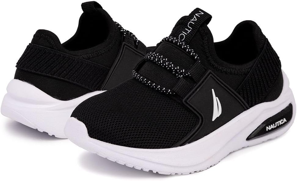 image:imageNautica Kids Athletic SlipOn Sneakers Comfortable Bungee Running Shoes for Boys and Girls Stylish and Supportive Footwear for Active Kids Big KidLittle KidToddlerBlack Whitemolded