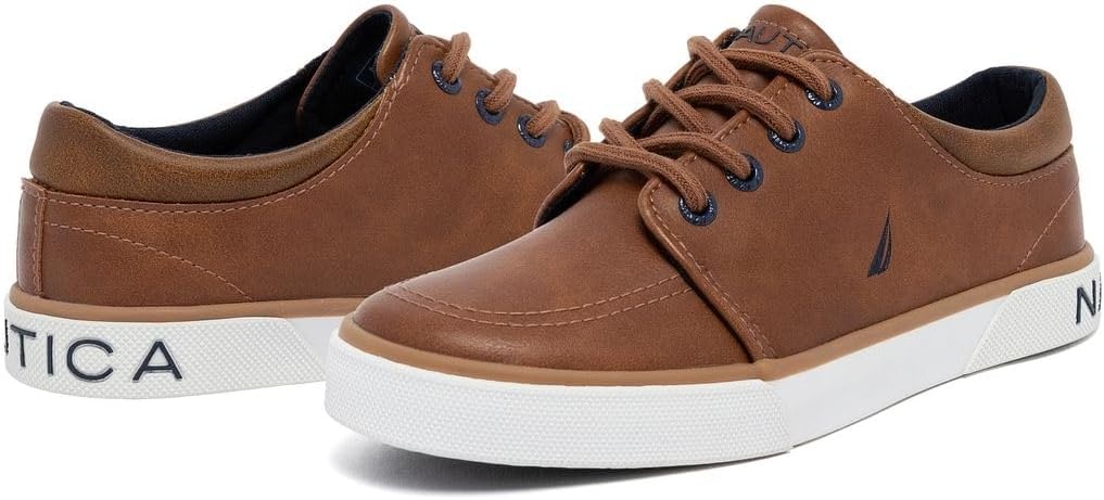 image:imageNautica Kids Boys LaceUp Fashion Sneakers LowTop Dress Shoes for Youth Big KidLittle KidTan Brown Navy