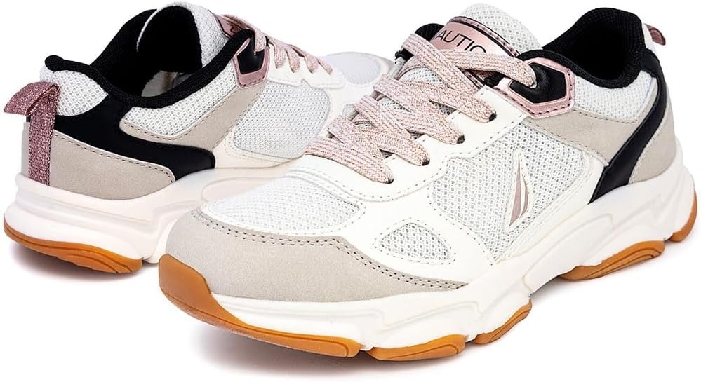 image:imageNautica Kids Boys amp Girls LaceUp Sneakers Athletic Shoes for Running amp Walking with Cushioned Insole and Comfortable Fit for Big and Little KidsBone Black Goldjalbis