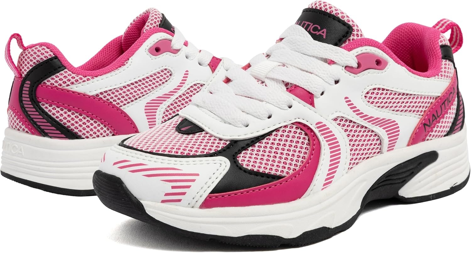 image:imageNautica Kids Boys amp Girls LaceUp Sneakers Athletic Shoes for Running amp Walking with Cushioned Insole and Comfortable Fit for Big and Little KidsWhite Black Pink