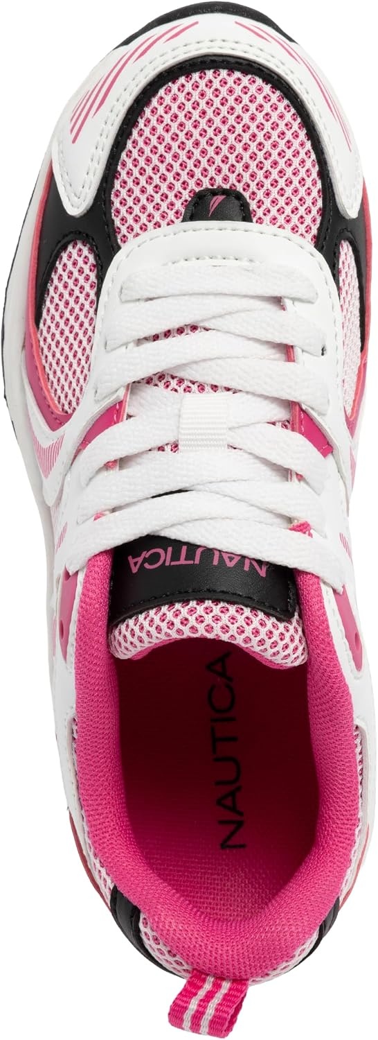 image:imageNautica Kids Boys amp Girls LaceUp Sneakers Athletic Shoes for Running amp Walking with Cushioned Insole and Comfortable Fit for Big and Little KidsWhite Black Pink