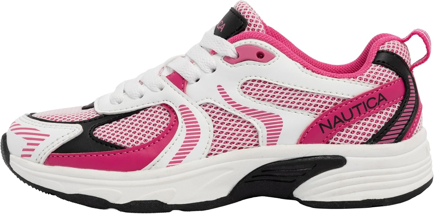 image:imageNautica Kids Boys amp Girls LaceUp Sneakers Athletic Shoes for Running amp Walking with Cushioned Insole and Comfortable Fit for Big and Little KidsWhite Black Pink