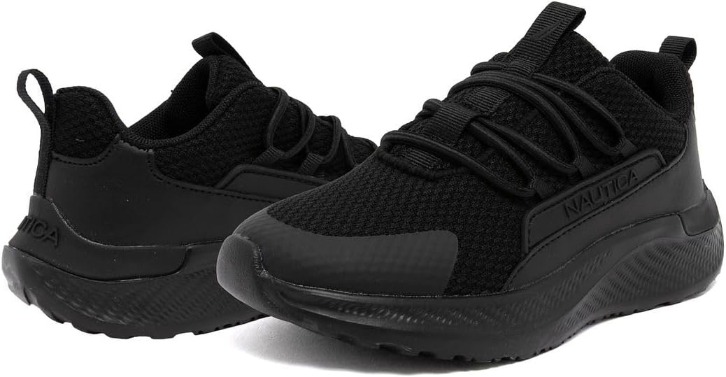 image:imageNautica Kids Boys and Girls Athletic SlipOn Sneakers Lightweight Bungee Running Shoes for Toddler Little Kid and Big KidBlack Blacksigne