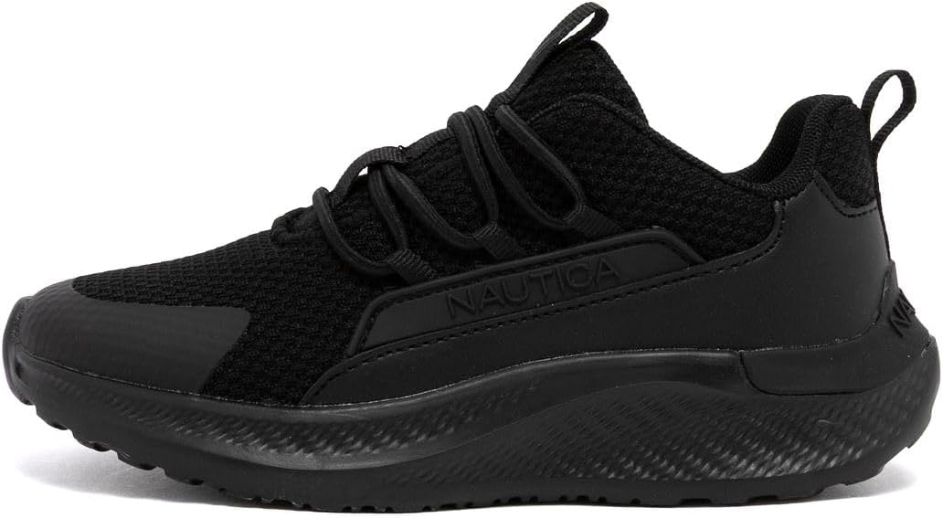 image:imageNautica Kids Boys and Girls Athletic SlipOn Sneakers Lightweight Bungee Running Shoes for Toddler Little Kid and Big KidBlack Blacksigne