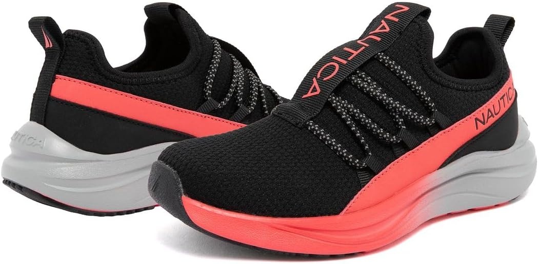 image:imageNautica Kids Boys and Girls Athletic SlipOn Sneakers Lightweight Bungee Running Shoes for Toddler Little Kid and Big KidBlack Pinkseabert