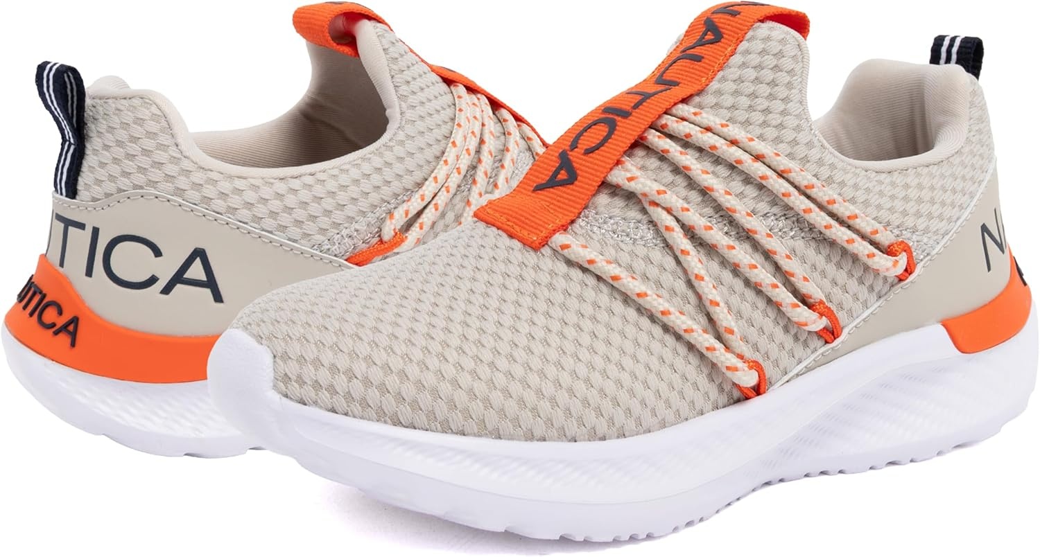 image:imageNautica Kids Boys and Girls Athletic SlipOn Sneakers Lightweight Bungee Running Shoes for Toddler Little Kid and Big KidBone Orangestellan
