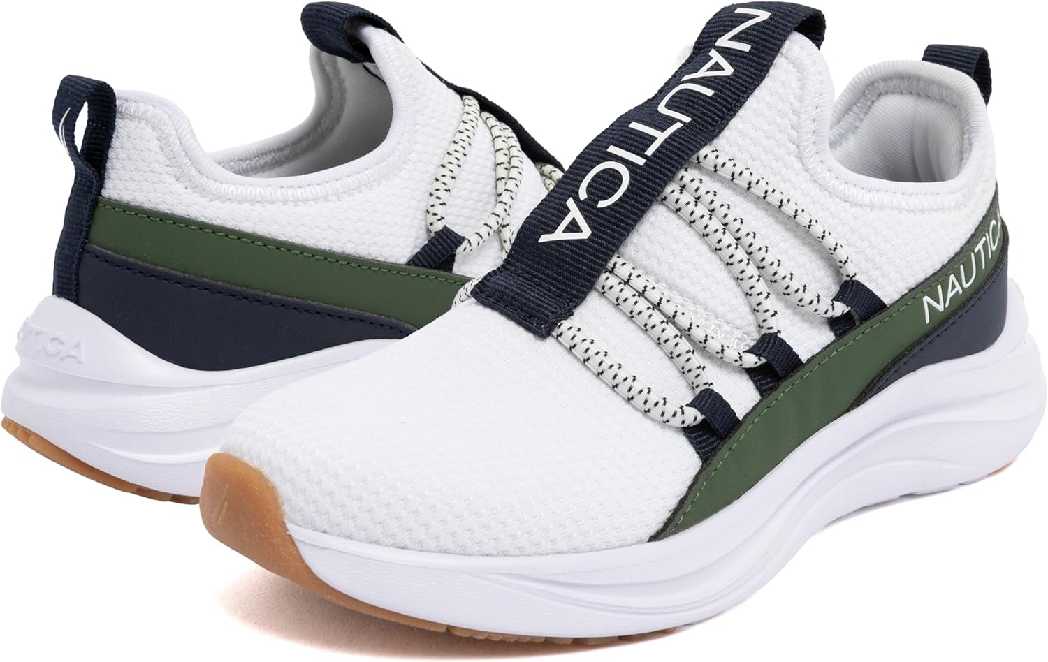 image:imageNautica Kids Boys and Girls Athletic SlipOn Sneakers Lightweight Bungee Running Shoes for Toddler Little Kid and Big KidNavy Greenseabert