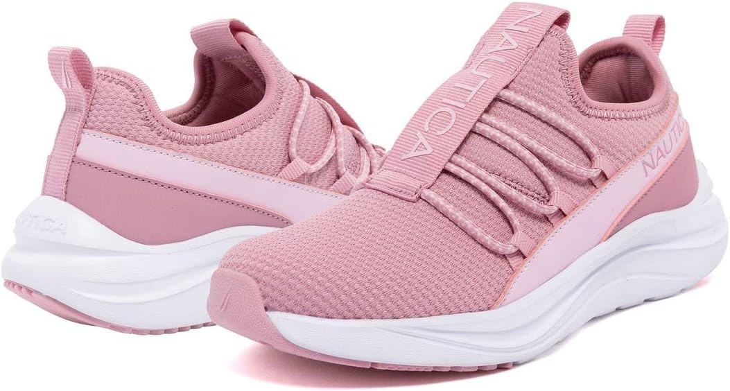 image:imageNautica Kids Boys and Girls Athletic SlipOn Sneakers Lightweight Bungee Running Shoes for Toddler Little Kid and Big KidPink on Pinkseabert