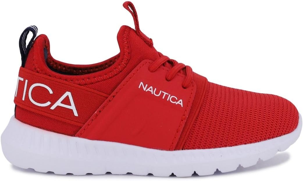 image:imageNautica Kids Boys and Girls Athletic SlipOn Sneakers Lightweight Bungee Running Shoes for Toddler Little Kid and Big KidRed Tonal