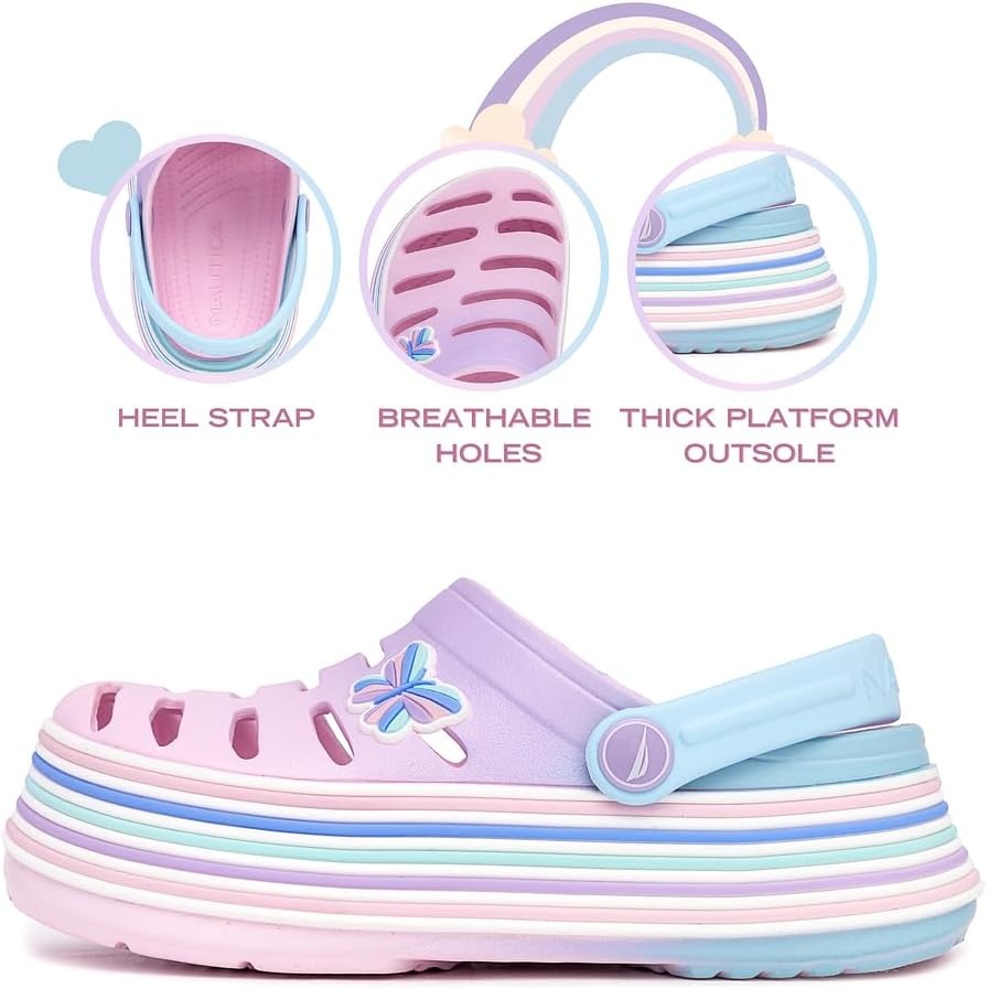 image:imageNautica Kids Girls Clogs Slip On Platform Slides Garden Shoes Water Sandals Beach Slipper for Children Indoor OutdoorPink Purple Blue