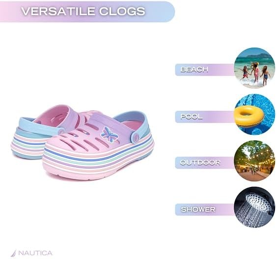 image:imageNautica Kids Girls Clogs Slip On Platform Slides Garden Shoes Water Sandals Beach Slipper for Children Indoor OutdoorPink Purple Blue