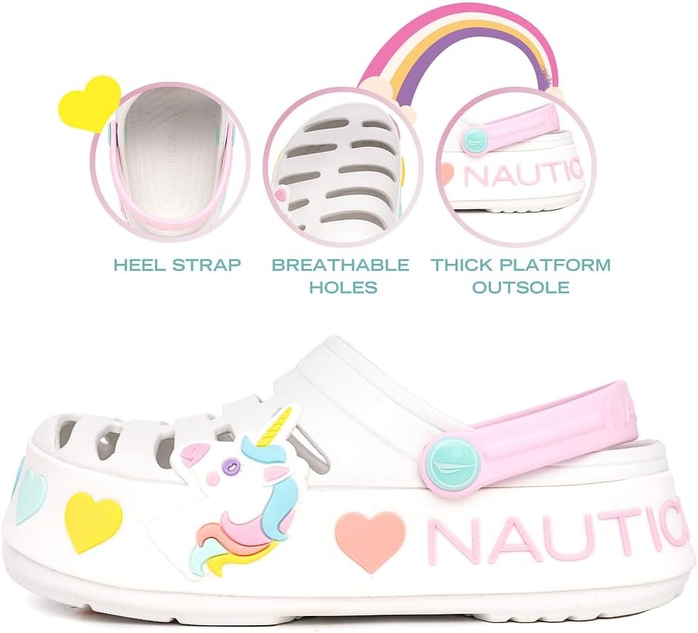 image:imageNautica Kids Girls Clogs Slip On Platform Slides Garden Shoes Water Sandals Beach Slipper for Children Indoor OutdoorWhite Pastel