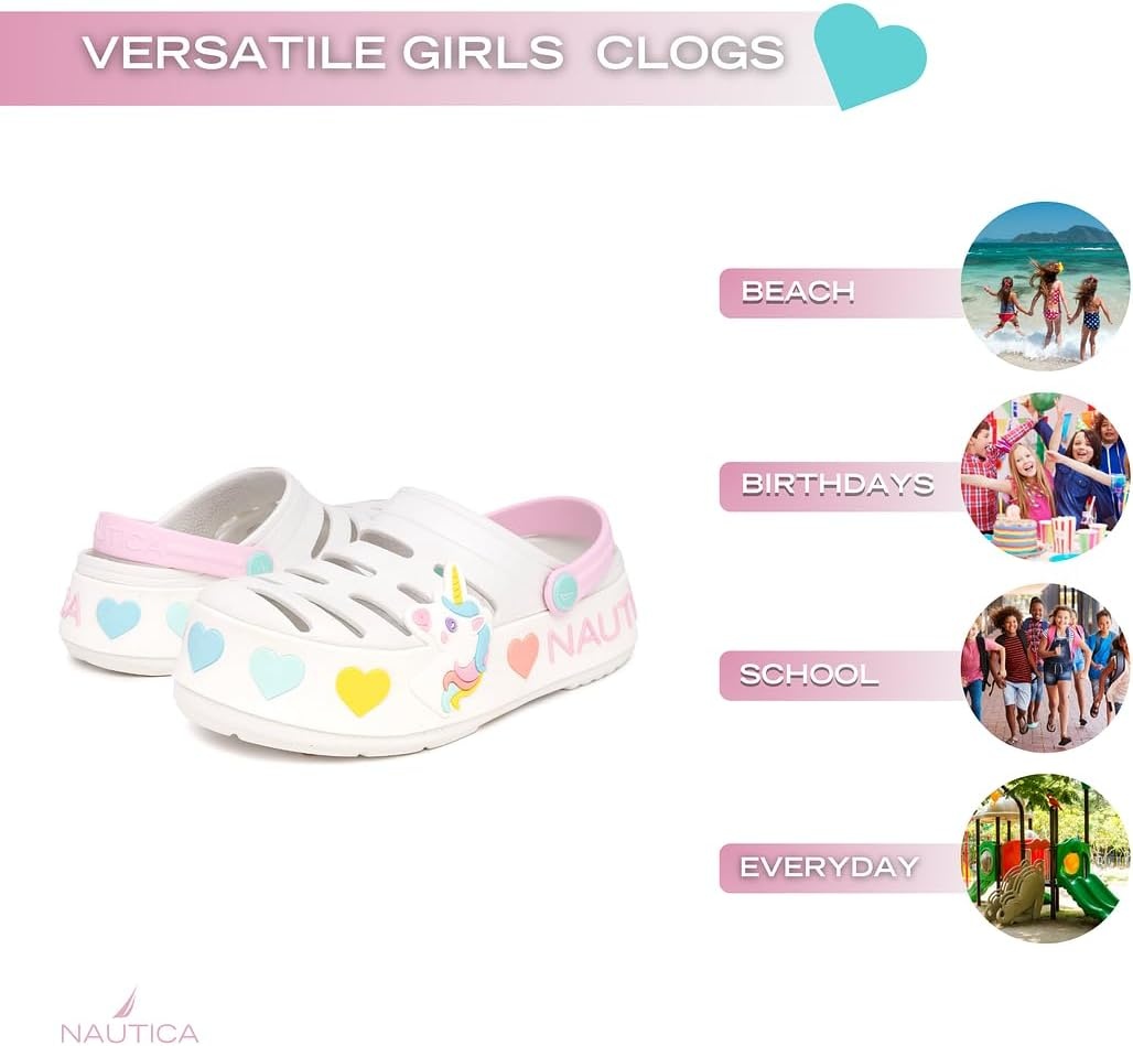 image:imageNautica Kids Girls Clogs Slip On Platform Slides Garden Shoes Water Sandals Beach Slipper for Children Indoor OutdoorWhite Pastel