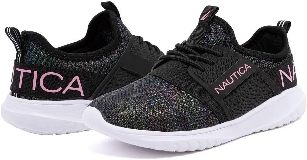 image:imageNautica Kids Girls Metallic Fashion Sneaker LaceUp Athletic Running Shoe I kappil I Big Kid Little Kid ToddlerBlack Oil Slick Meshkappil 4