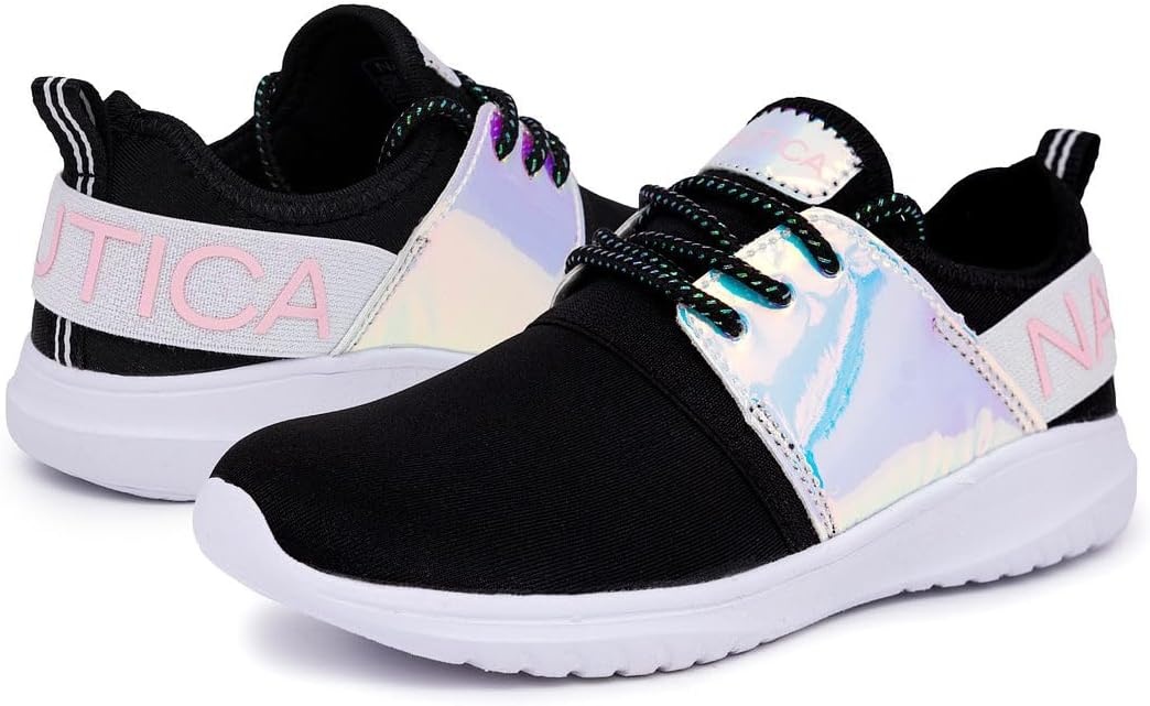 image:imageNautica Kids Girls Metallic Fashion Sneaker LaceUp Athletic Running Shoe I kappil I Big Kid Little Kid ToddlerIridescent Black