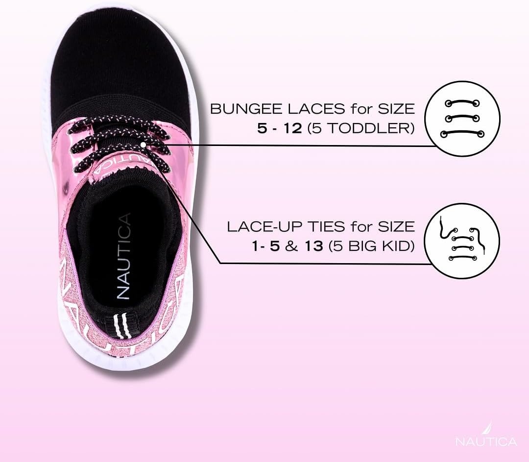 image:imageNautica Kids Girls Metallic Fashion Sneaker LaceUp Athletic Running Shoe I kappil I Big Kid Little Kid ToddlerPink Metallic Black