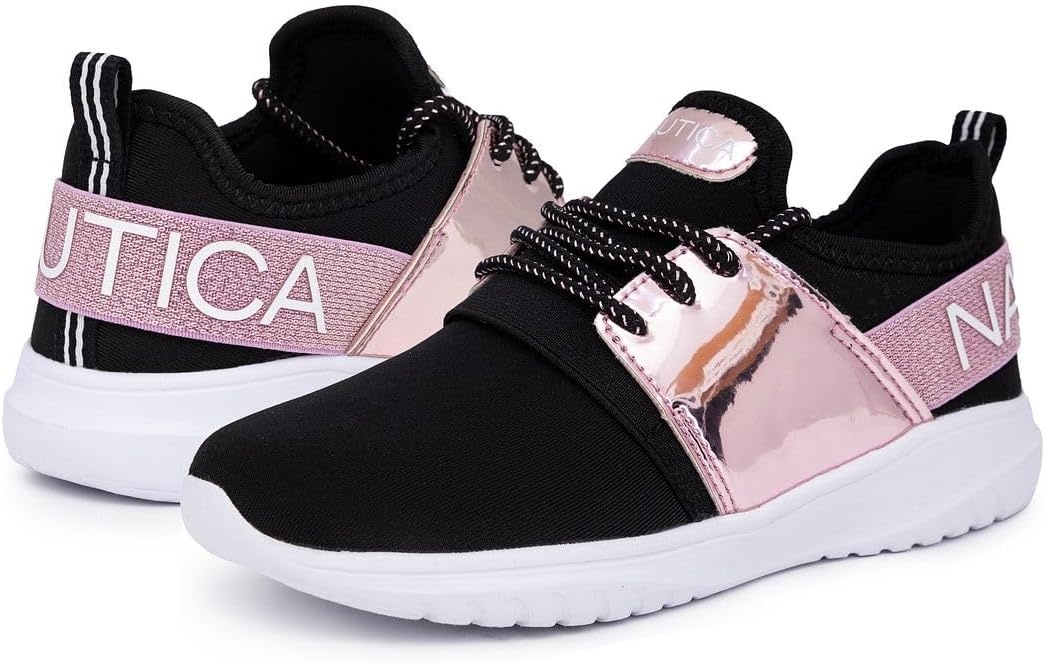 image:imageNautica Kids Girls Metallic Fashion Sneaker LaceUp Athletic Running Shoe I kappil I Big Kid Little Kid ToddlerPink Metallic Black