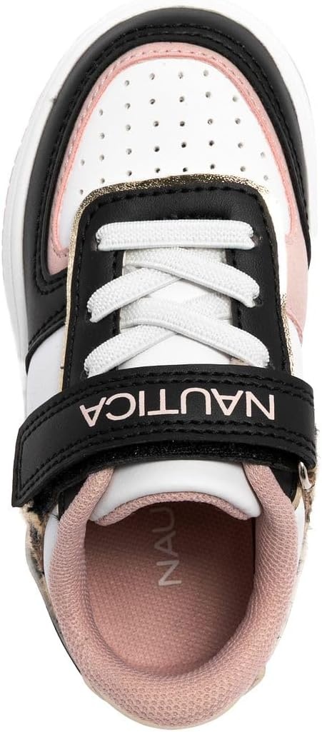 image:imageNautica Kids Girls Sneakers with Adjustable Strap and Bungee Straps Comfortable Casual Shoes ToddlerLittle KidBlack Pink Leopard