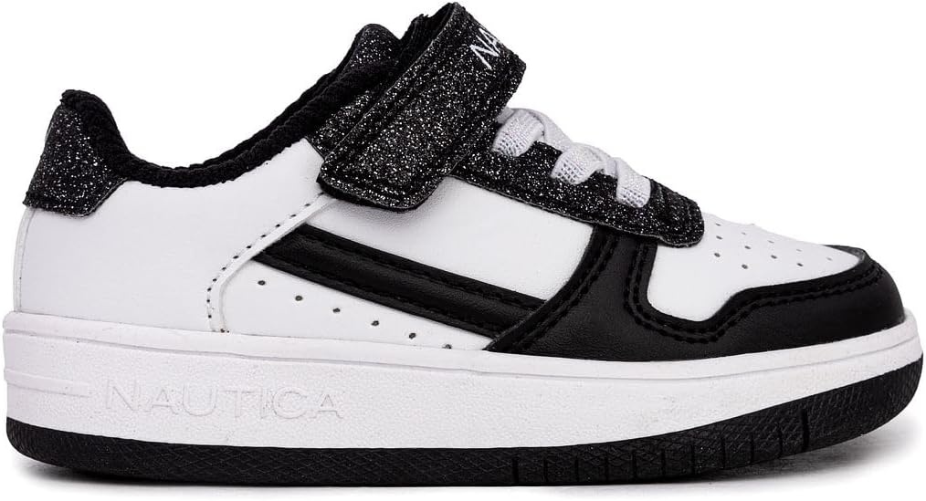 image:imageNautica Kids Girls Sneakers with Adjustable Strap and Bungee Straps Comfortable Casual Shoes ToddlerLittle KidBlack White Glitter