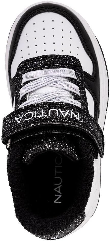 image:imageNautica Kids Girls Sneakers with Adjustable Strap and Bungee Straps Comfortable Casual Shoes ToddlerLittle KidBlack White Glitter
