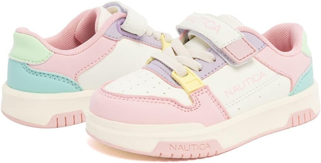 image:imageNautica Kids Girls Sneakers with Adjustable Strap and Bungee Straps Comfortable Casual Shoes ToddlerLittle KidBone Pastel Gavie