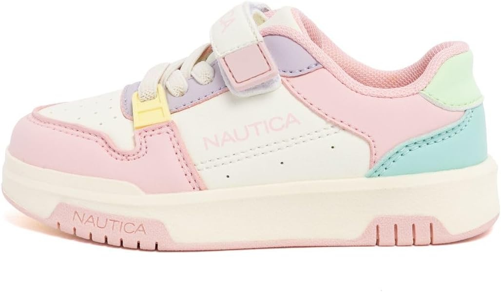 image:imageNautica Kids Girls Sneakers with Adjustable Strap and Bungee Straps Comfortable Casual Shoes ToddlerLittle KidBone Pastel Gavie