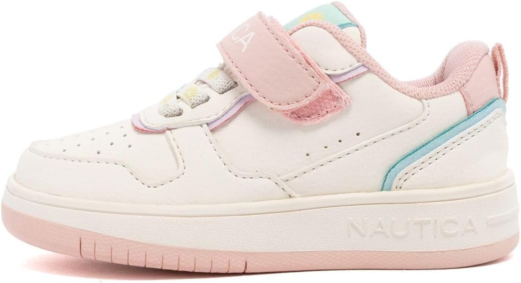 image:imageNautica Kids Girls Sneakers with Adjustable Strap and Bungee Straps Comfortable Casual Shoes ToddlerLittle KidBone Pastelsaisy