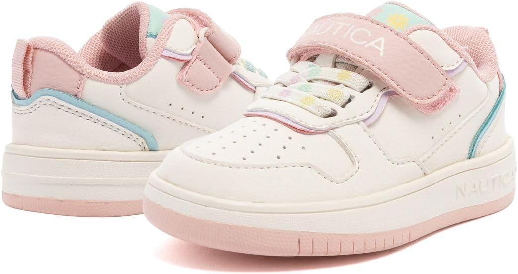 image:imageNautica Kids Girls Sneakers with Adjustable Strap and Bungee Straps Comfortable Casual Shoes ToddlerLittle KidBone Pastelsaisy