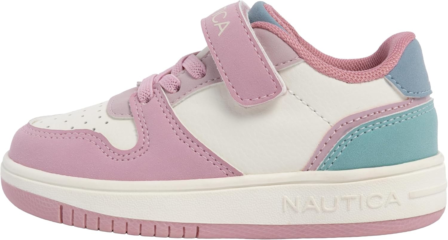 image:imageNautica Kids Girls Sneakers with Adjustable Strap and Bungee Straps Comfortable Casual Shoes ToddlerLittle KidBone Pink Tealseli
