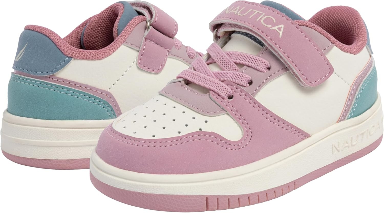 image:imageNautica Kids Girls Sneakers with Adjustable Strap and Bungee Straps Comfortable Casual Shoes ToddlerLittle KidBone Pink Tealseli