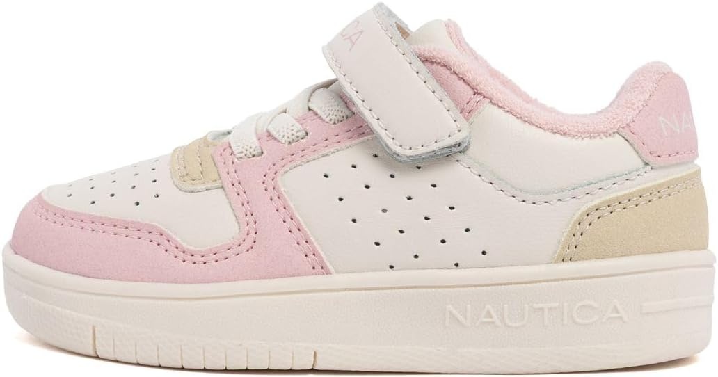 image:imageNautica Kids Girls Sneakers with Adjustable Strap and Bungee Straps Comfortable Casual Shoes ToddlerLittle KidBone Tan Pink