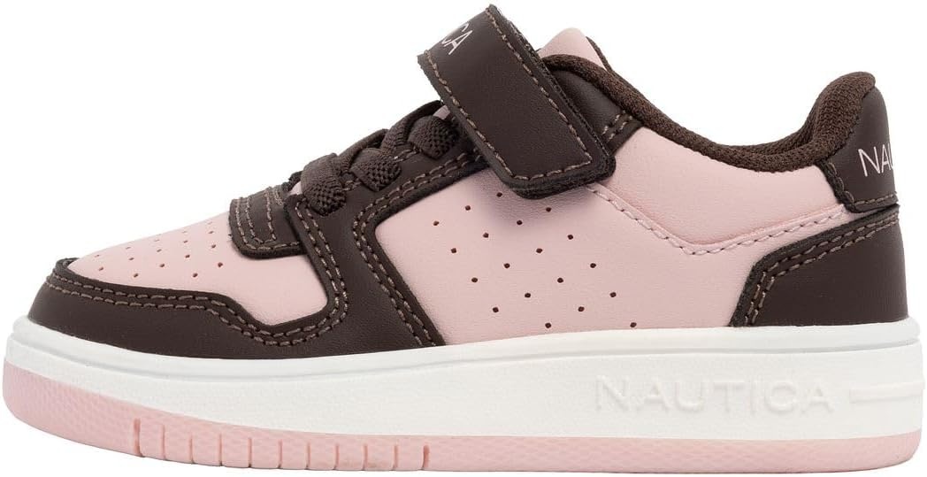 image:imageNautica Kids Girls Sneakers with Adjustable Strap and Bungee Straps Comfortable Casual Shoes ToddlerLittle KidBrown Light Pink