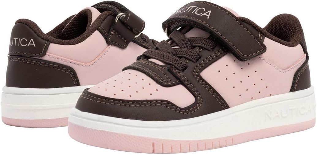 image:imageNautica Kids Girls Sneakers with Adjustable Strap and Bungee Straps Comfortable Casual Shoes ToddlerLittle KidBrown Light Pink