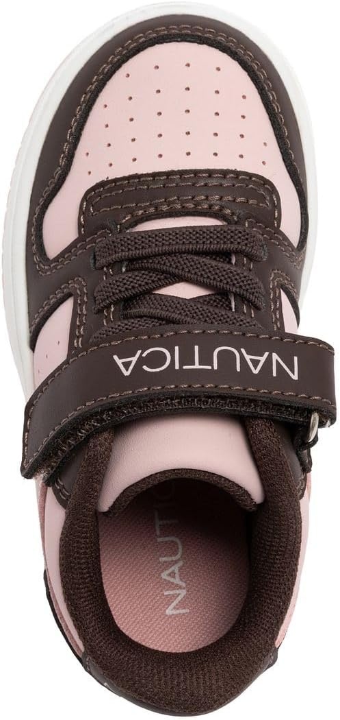 image:imageNautica Kids Girls Sneakers with Adjustable Strap and Bungee Straps Comfortable Casual Shoes ToddlerLittle KidBrown Light Pink