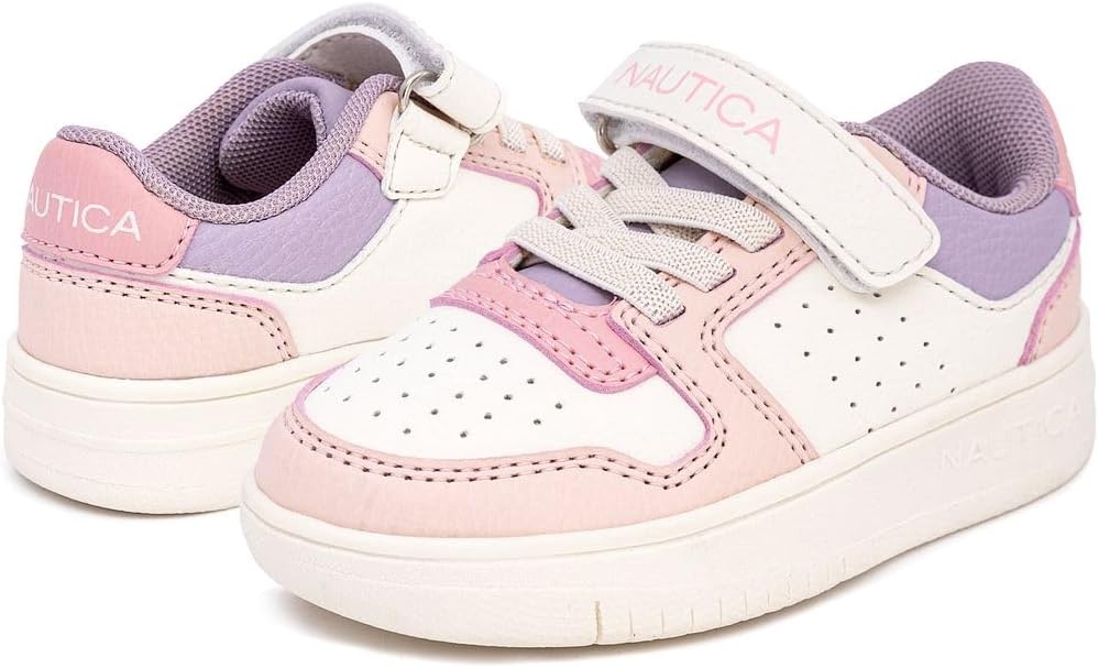 image:imageNautica Kids Girls Sneakers with Adjustable Strap and Bungee Straps Comfortable Casual Shoes ToddlerLittle KidCoral Pink