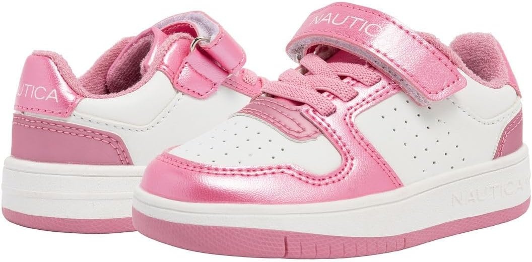 image:imageNautica Kids Girls Sneakers with Adjustable Strap and Bungee Straps Comfortable Casual Shoes ToddlerLittle KidPink Metallic