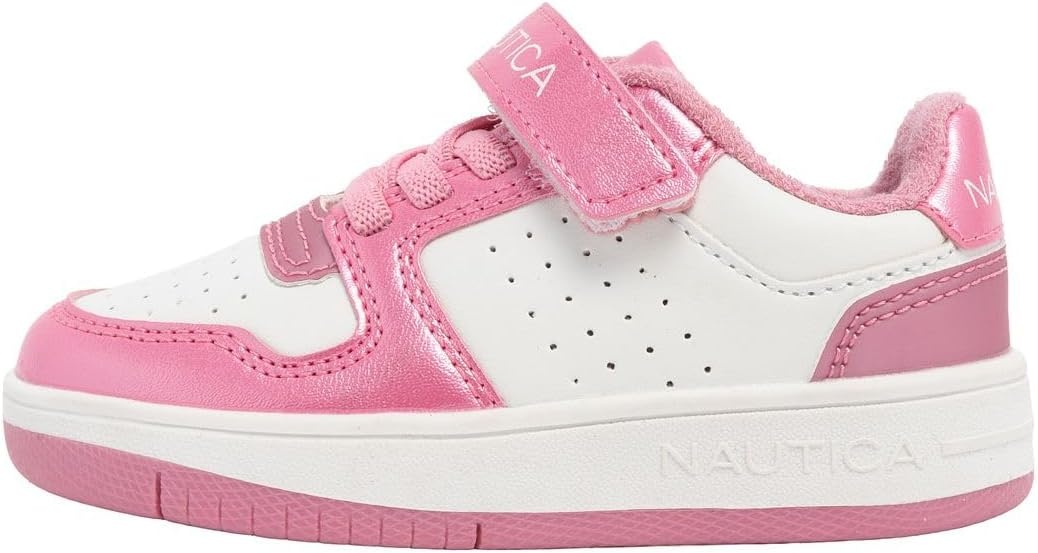 image:imageNautica Kids Girls Sneakers with Adjustable Strap and Bungee Straps Comfortable Casual Shoes ToddlerLittle KidPink Metallic